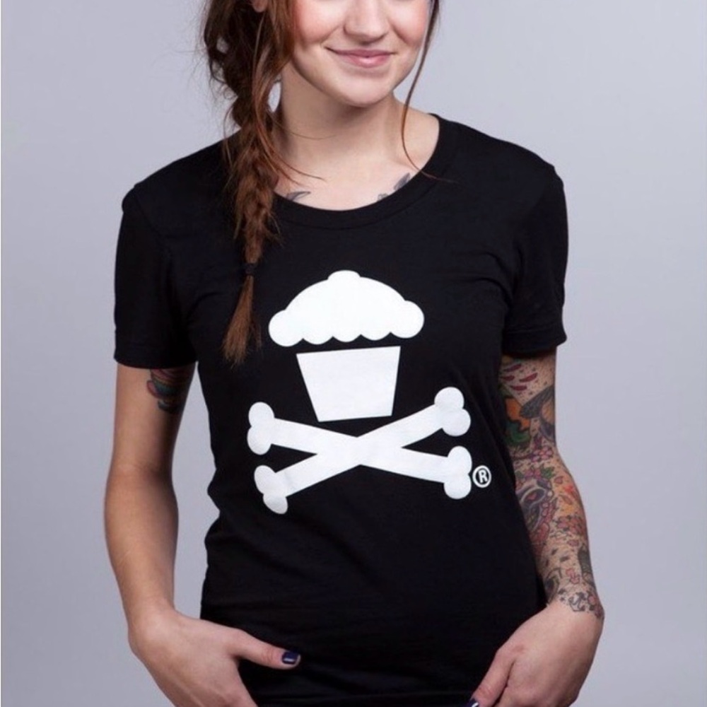 Johnny Cupcakes Black Tee with White Cupcake Skull Logo